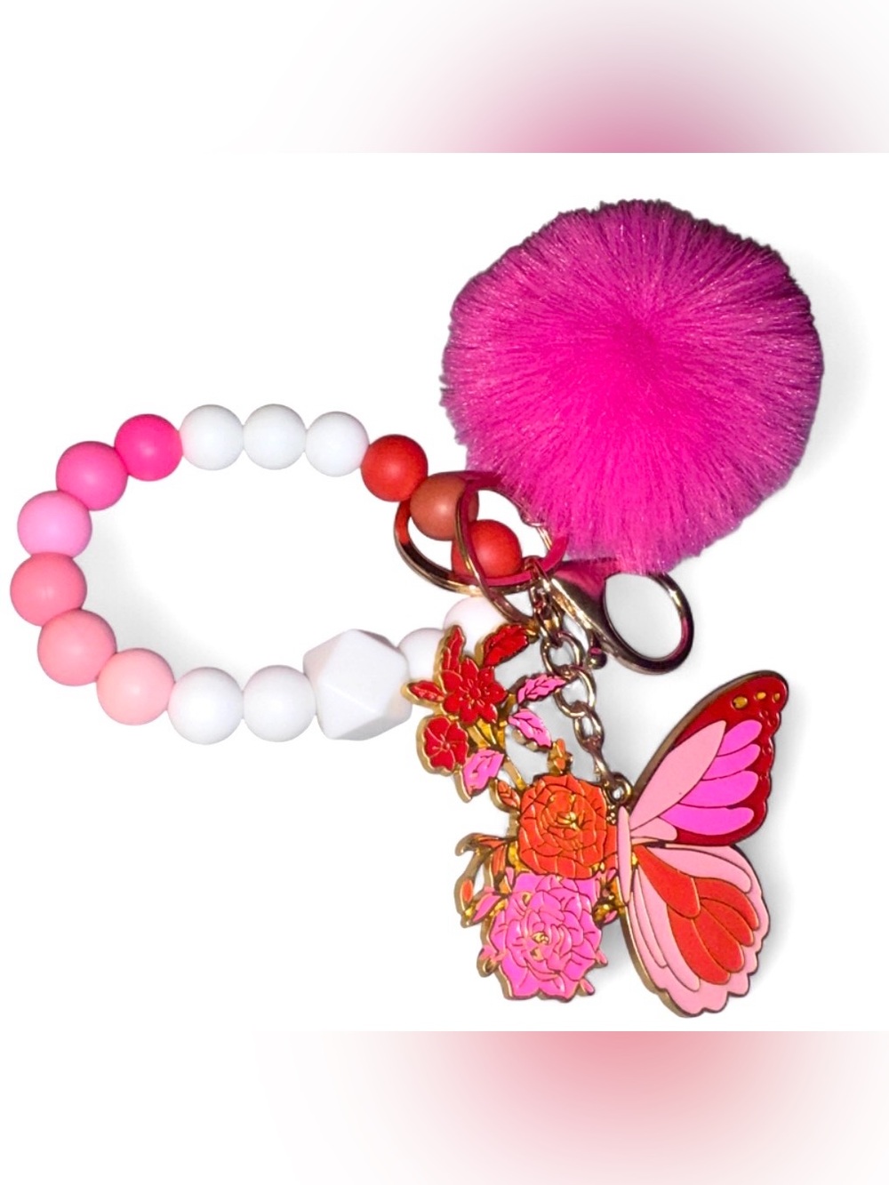 Silicone Beaded Keychain Wristlet Women’s Cute Key Ring Purse Bag Charm NWT